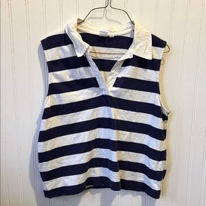 GAP Navy and White Striped Collared Tank Top large tall